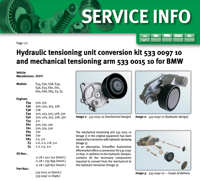 BMW X3 Hydraulic Tensioner Update Kit OEM 11287838797 INA